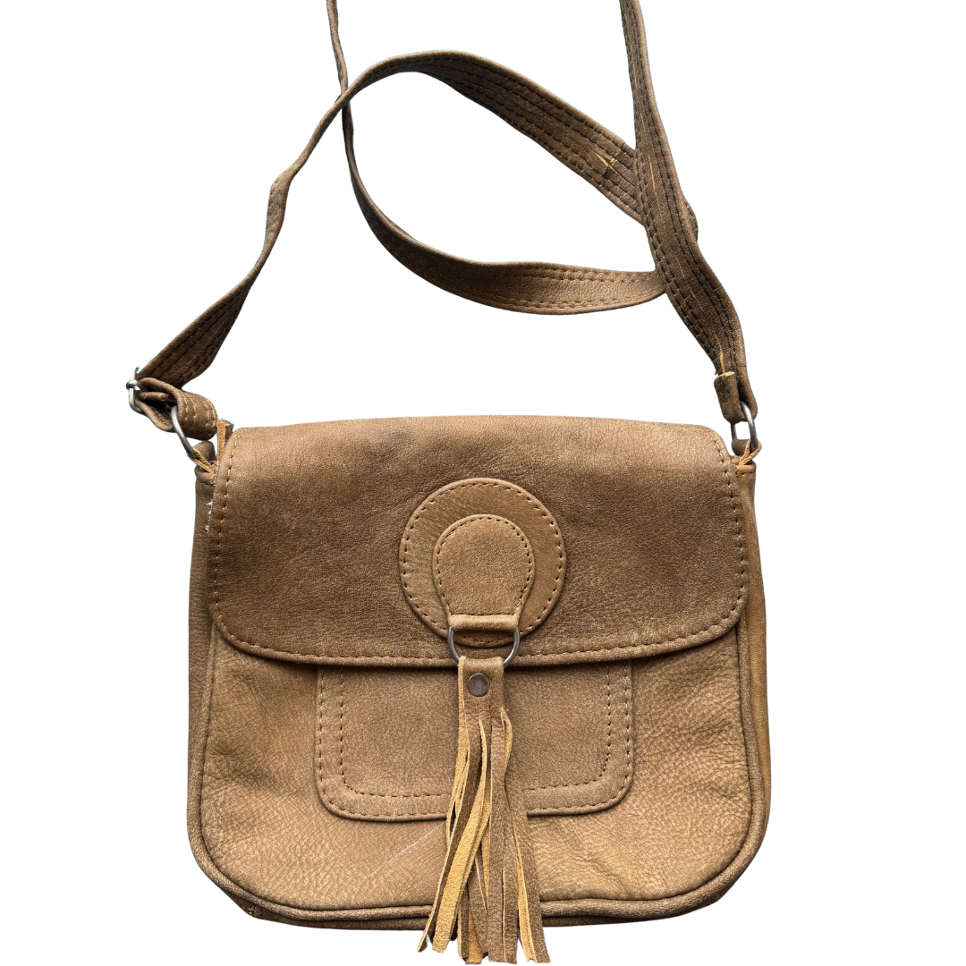 Genuine Leather Crossbody Bag with Tassel Detail