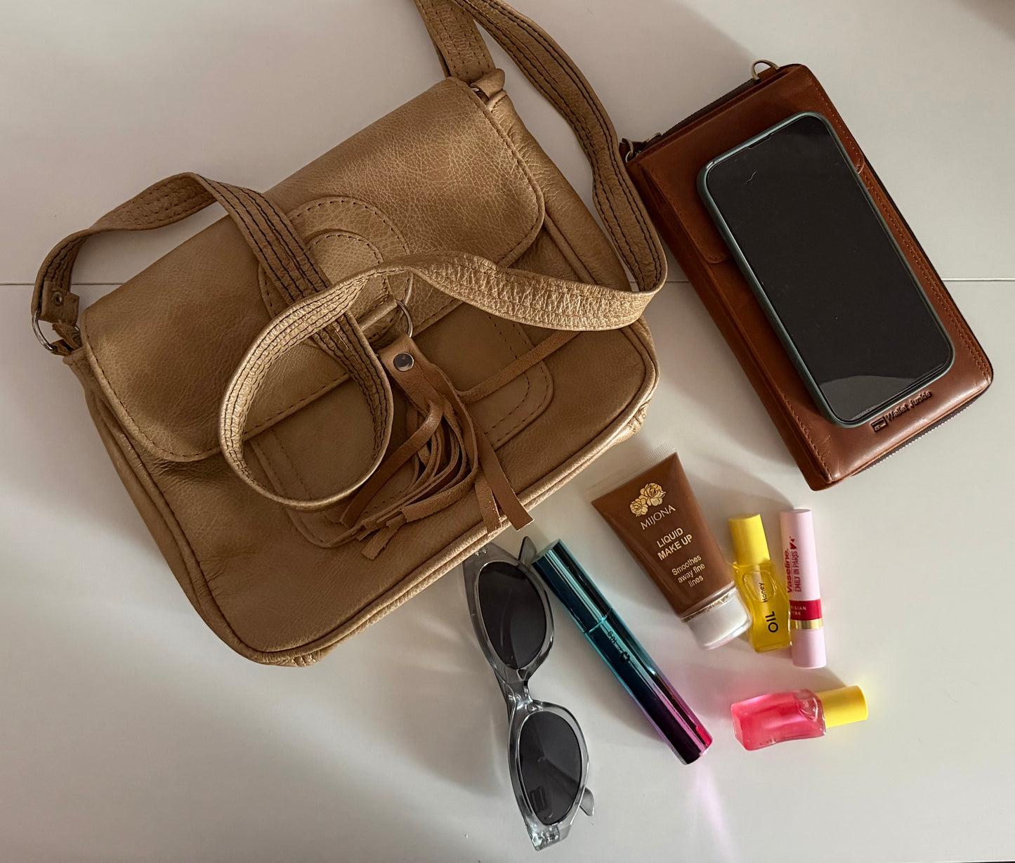 Genuine Leather Crossbody Bag with Tassel Detail