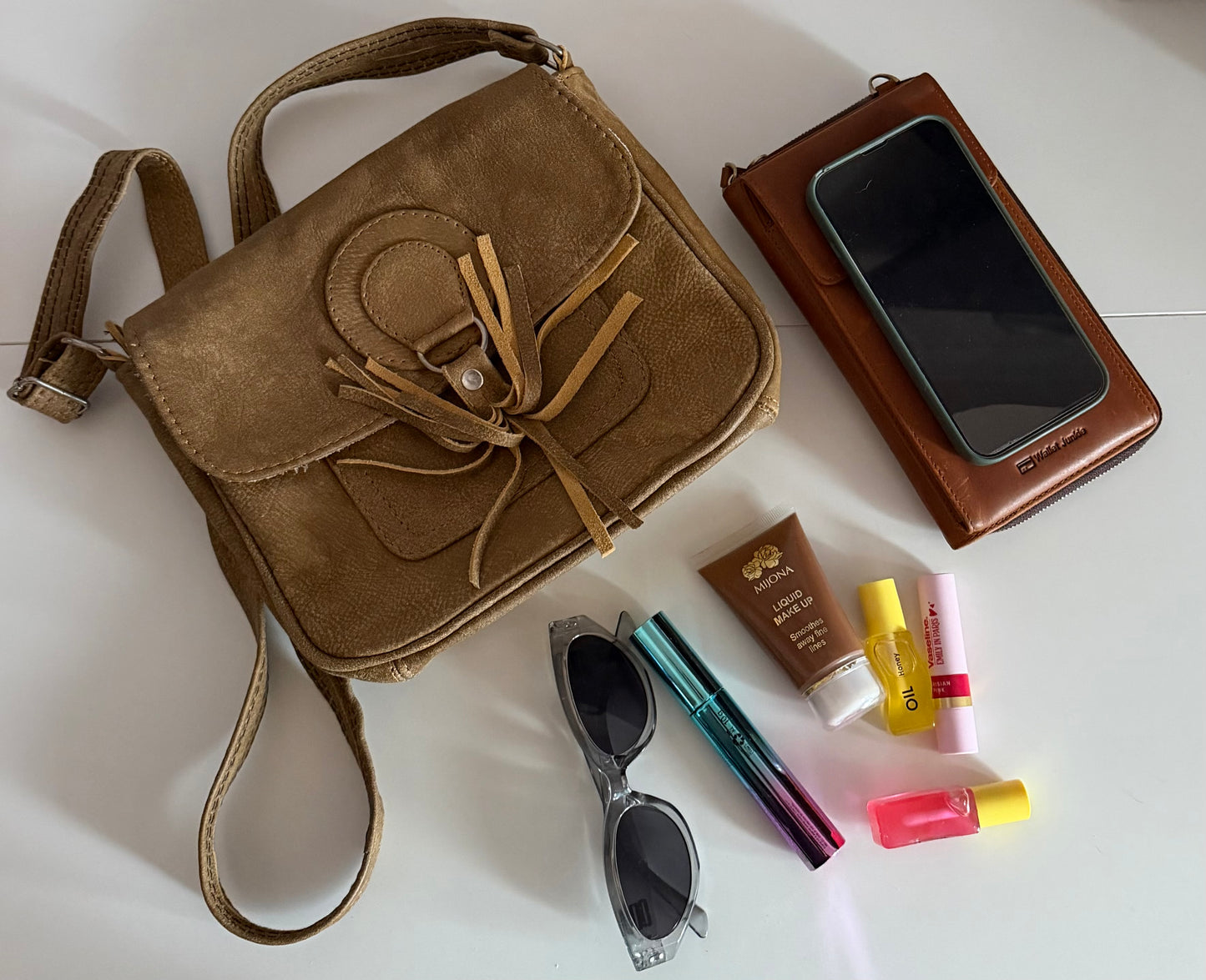 Genuine Leather Crossbody Bag with Tassel Detail