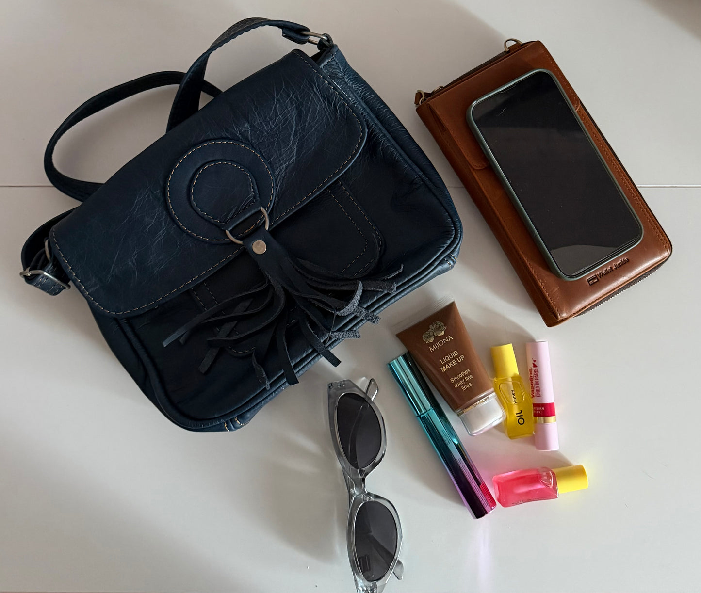 Genuine Leather Crossbody Bag with Tassel Detail