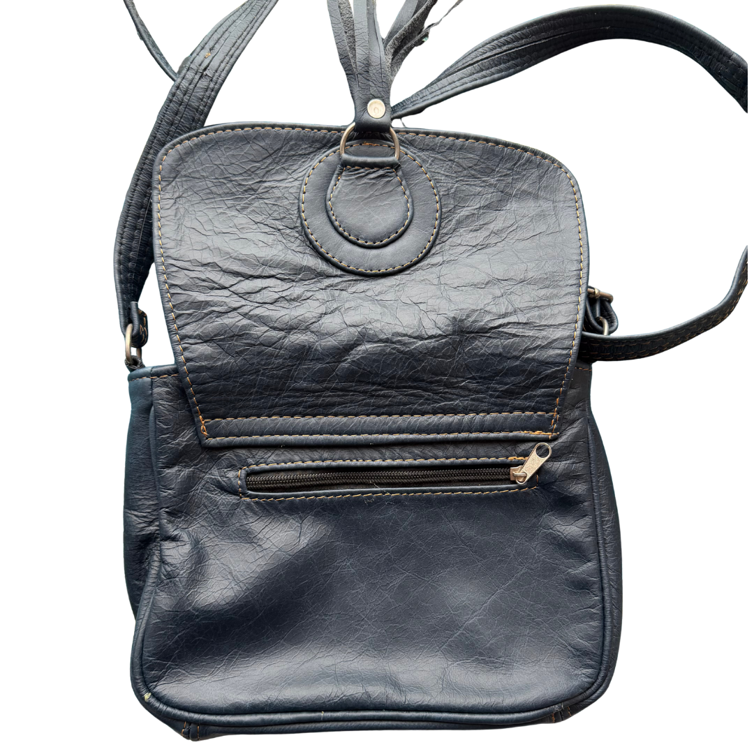 Genuine Leather Crossbody Bag with Tassel Detail