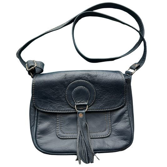 Genuine Leather Crossbody Bag with Tassel Detail